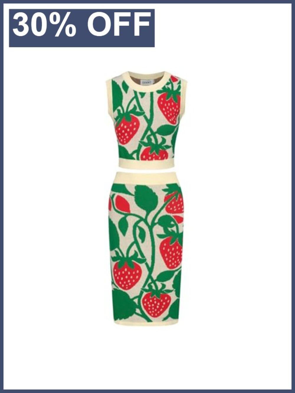 100% Cotton Knitted Vest Skirt Set Retro Strawberry 2 Piece Summer Outfit